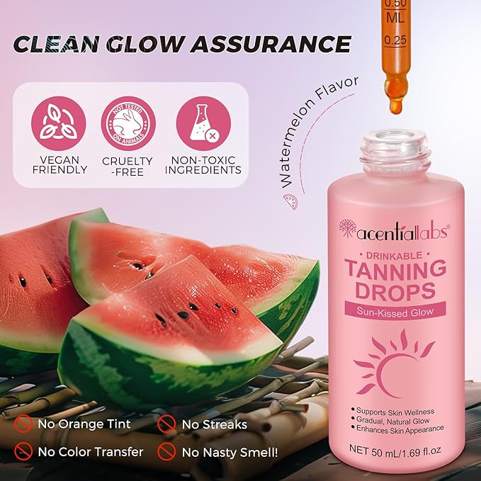 Drinkable Tanning Drops,Natural Oral Tanning Drops-Sunless Self Tanner Supplements for Glowing Skin, Vegan-for All Skin Type
