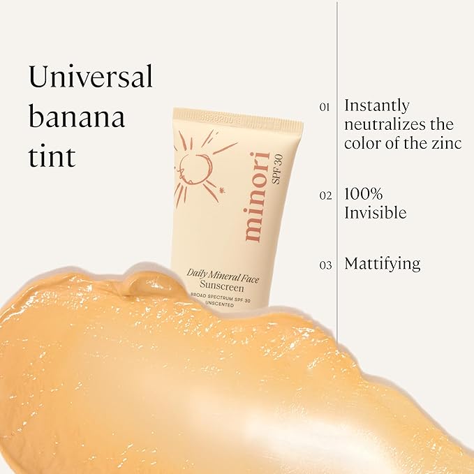 Minori Daily Mineral Sunscreen SPF 30, 100% Non-Nano Zinc Oxide, No White Cast, Non-Greasy, Pore-Smoothing Face Sunscreen, Unscented, Vegan, 1.7 fl oz
