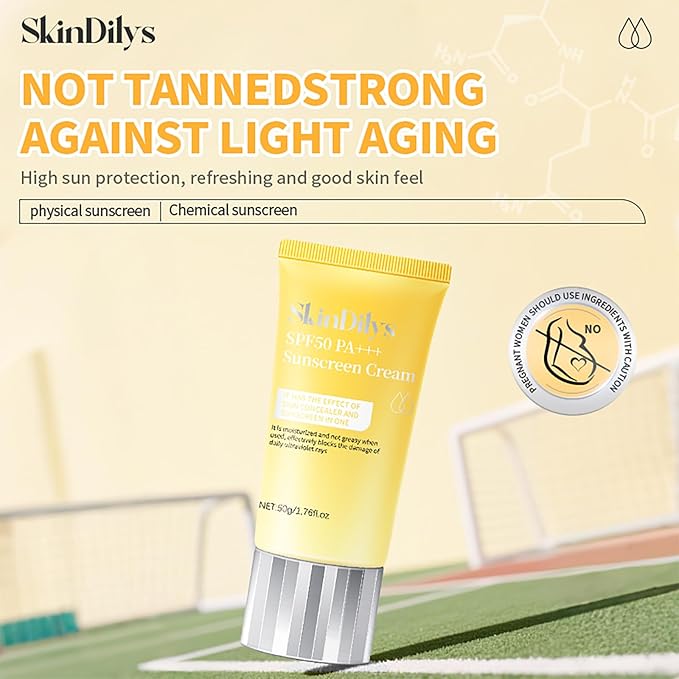 SkinDilys Australian Brand SPF50 PA+++ Sunscreen Cream 50g / with Titanium Dioxide, Vitamin E to Protect against UVA/UVB Rays, Anti-Wrinkle, Non-greasy, Moisturize, Calm skin for Sun-Safe Daily Wear