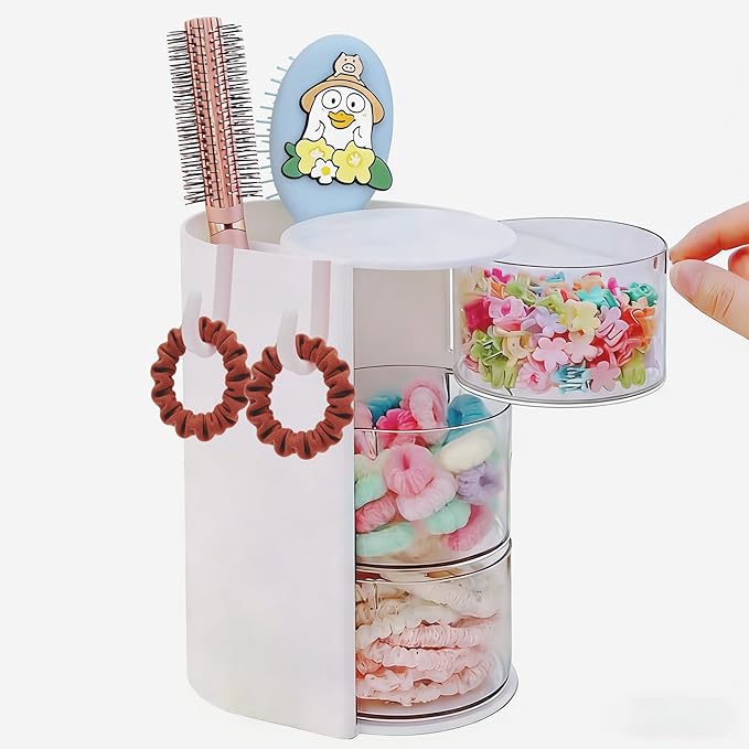 Hair Accessories Organizer With 2 Hooks,Hair Accessory Organizer with Hair Brush Holder For Girls,3-Layer Hair Tie Organizer,Makeup Organizers (Cloud Dancer White)