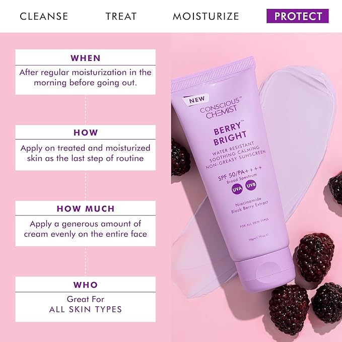 Generic Conscious's Chemist Hybrid Lightweight Gel Sunscreen SPF 50 PA ++++ with Water Resistant, Niacinamide, Black Berry Extract | Non-Greasy, No White-Cast | All Skin Types, Cruelty Free | 50 g