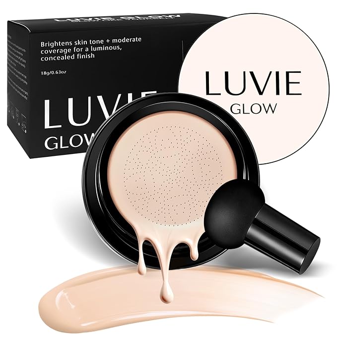 Cushion Foundation/Mushroom Head Air Cushion BB Cream/Long Lasting Hydrating Light Coverage for All Skin Types, Natural Color/Luvie (Lvory)