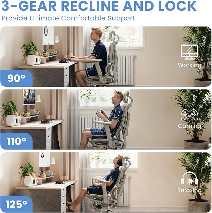 MOJAY Ergonomic Office Chair with Footrest, Big and Tall Desk Chair with Lumbar Support, High Back Home Desk Chair for Long Desk Work, Swivel Rolling Computer Seating with 4D Armrest for Home Office