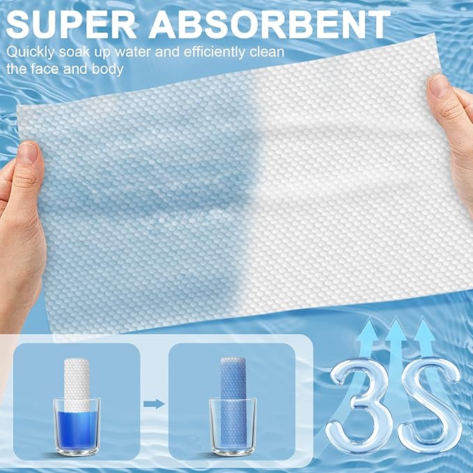 Compressed Towels Tablets (11.8" x11") 25 Bulk Set Disposable Compressed Washcloths for Travel & Camping, Soft Compressed Face Towel with Waterproof Case for Daily Use & Camping Essentials