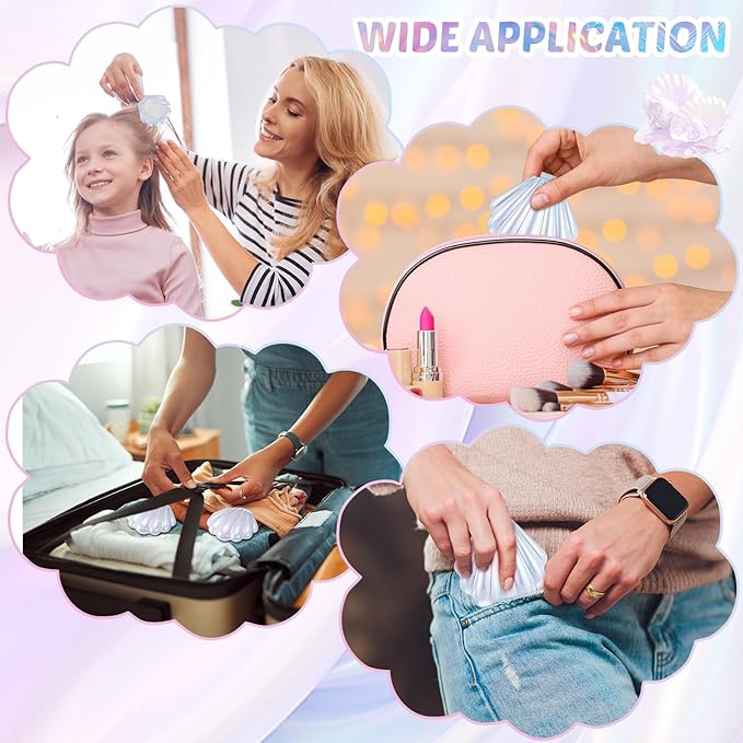 Meanplan 12 Pcs Mermaid Party Favors Shell Hair Brush with Mirror Foldable Mini Travel Pocket Hair Brush Compact Makeup Comb for Women Girls Valentines Day Birthday Gifts(White)