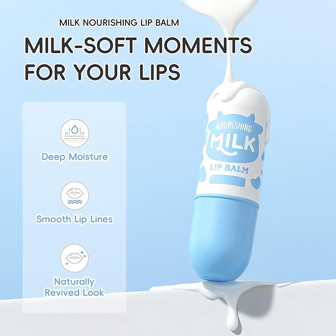Milk Nourishing Lip Balm, Hydrating Jelly Lipstick, Fade Lip Lines Remove Dead Skin Moisturizing Lip Balm, Prevent Dry & Cracked Lips, Infused with Vitamin E Lip Care Moisture Lip Balm