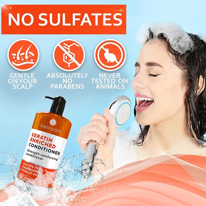 Keratin Conditioner – Sulfate and Paraben Free Deep Treatment for Dry, Damaged Hair - Salon Formula - For Curly, Color Treated, Straight and Frizzy Hair – for Women and Men to Repair Split Ends