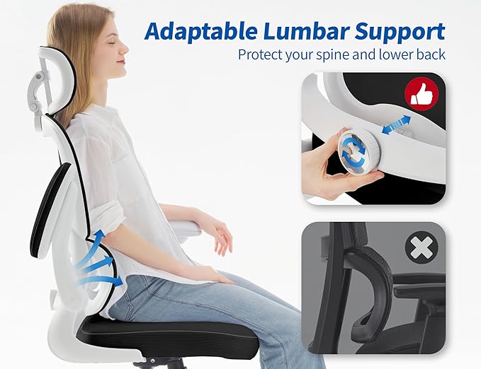 TRALT Ergonomic Office Chair - Desk Chair with Adjustable Headrest Lumbar Support Computer Chair - Mesh Comfy Chair with Flip-up Armrests - Gaming Chairs for Adults Home Office (Leather, Black White)