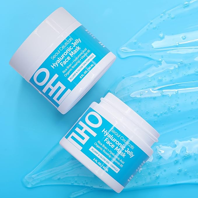 SeoulCeuticals Korean Skin Care Hyaluronic Acid Jelly Face Mask – Rice Bran + Vit B5 + Rosehip Anti Aging K Beauty Skincare for Plump Glowing Skin 2oz