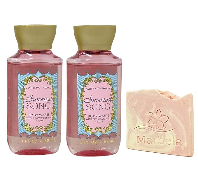 Bath & Body Works Sweetest Song 2 Pack Mini Body Wash Bundle with a Himalayan Salts Sample Soap - Travel Size