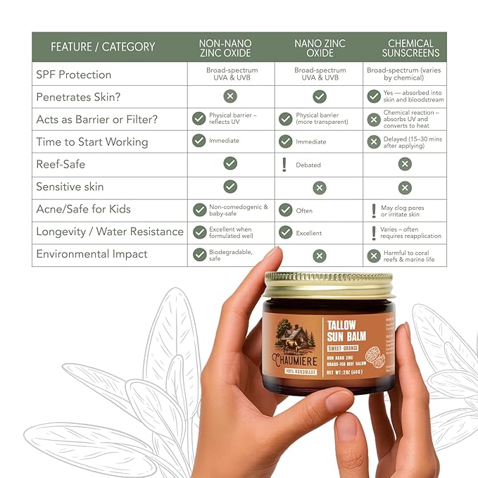 Sweet Orange Tallow Sunscreen SPF 50 – Grass-Fed Beef Tallow Balm with Carrot Seed Oil & Non-Nano Zinc – Organic Face & Body Moisturizer, Reef Safe, Naturally Scented – 2.5oz x3, Made in USA