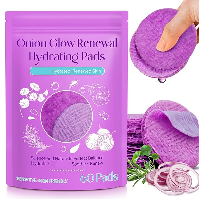 Onion Cleaning Toner Pads - 60 Pads Onion Face Exfoliating Pad & Face Exfoliator for Soothes and Reduces Acne and Pores, Smoother Texture, Alcohol-free, Fragrance-free and Colorant-free