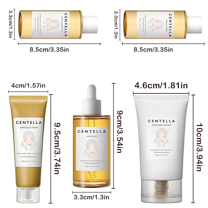 Centella Skincare Set for Women & Teens with Toner, Ampoule, Soothing Cream, Cleansing Oil, Ampoule Foam - Travel Basic Skincare Trial Mini Kit Gift Box Holiday Korean Skin Care Set