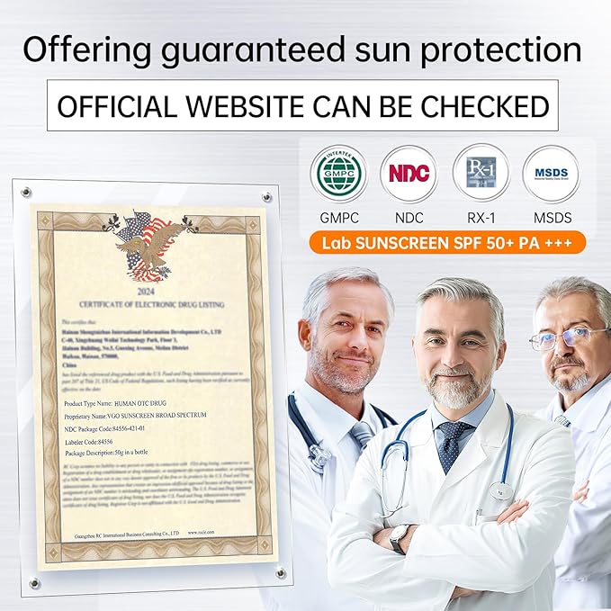 VGO Sunscreen for Face SPF 50+, Mineral Sunscreen with Zinc Oxide, Broad Spectrum Protection, No White Cast, Oil-Free & Non-Comedogenic, Suitable for All Skin Types & Tones, Travel Size (2 pack)