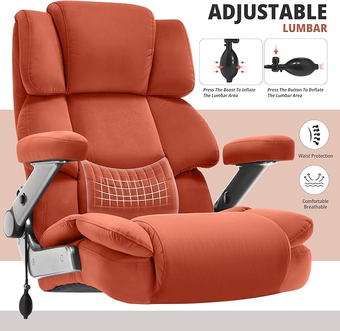 Big and Tall Office Chair 700lbs- Fabric High Back Executive Computer Chair with Adjustable Lumbar Support 3D Flip Arms Plus Size Rubber Wheels- Extra Wide Large Desk Chairs, Heavy Duty Metal Base