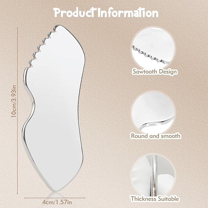 2Pcs Stainless Steel Gua Sha Facial Tools Guasha for Face - Stainless Steel Gua Sha Tool - Massager Tool for Jawline & Chin,Fascia Massage Tool for Face Massage, Lymphatic Drainage Massager