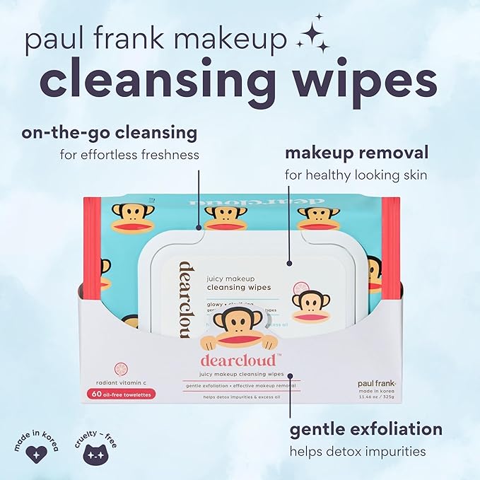 Paul Frank Juicy Makeup Cleansing Wipes - Vitamin C Makeup Remover Towelettes (60 count)