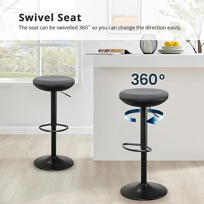 IWMH Standing Desk Stool, Ergonomic Adjustable Height Office Chair, Round 360° Swivel Sit Perching Stool Without Backrest for Bedroom, Kitchen, Living Room (Grey*2)