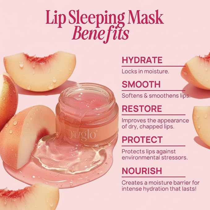 YUGLO Lip Sleeping Mask | Peach Flavor | Hydrating & Soothing Lip Treatment for  Dry, Chapped Lips | Plumps & Moisturizes | Overnight Lip Repair