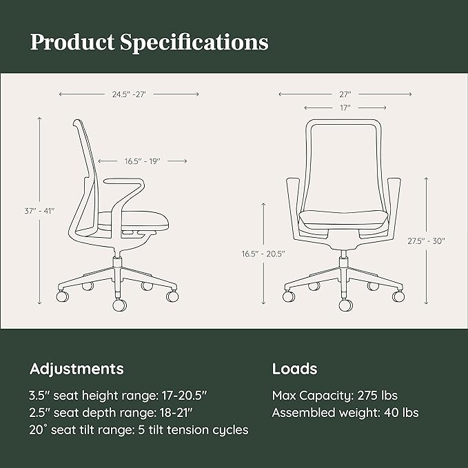 Branch Verve Chair - High Performance Executive Office Chair with Contoured Back and Adjustable Lumbar Support - High Density Foam Cushion and 3D Knit Back - Fits 5' to 6', Up to 275 lbs, Coral