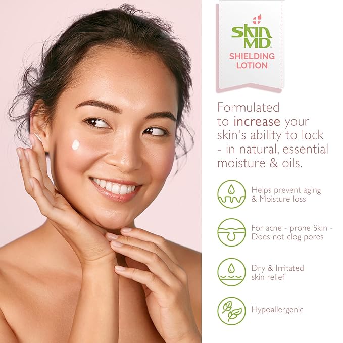 Skin MD Shielding Lotion - 4oz Hydrating Body Lotion for Sensitive Skin | Non-Greasy, Fast-Absorbing Moisturizer with Plant-Based Ingredients | Best Lotion for Dry Skin, Eczema & Psoriasis Relief