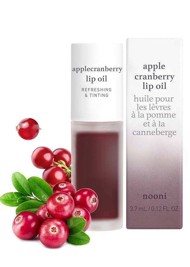 NOONI Korean Vegan Lip Oil - Applecranberry, 0.12 Fl Oz + Korean Lip Oil - Appleginseng, 0.12 Fl Oz Bundle