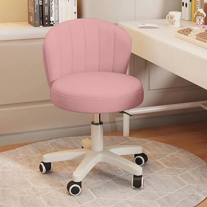 Small Desk Chair Round Rolling Chair with Back PU Leather Height Adjustable Swivel Vanity Work Computer Stool Chair for Home Office Bedroom, Set of 2