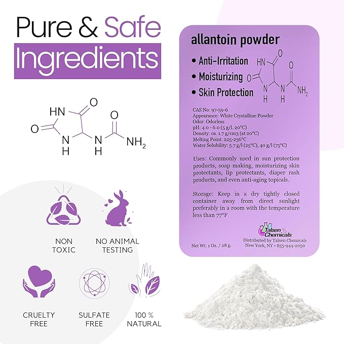 Allantoin Powder 2 Oz Cosmetic Grade for DIY Emulsion Cream Lotion Skin Care (2 oz. / 56 Grams), Allantoin Helps to Hydrate The Skin by Talsen Chemicals