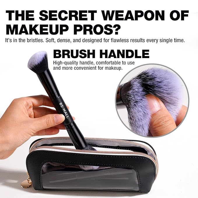 BS-MALL Double-ended Makeup Brush Set With Concealer Brush & Foundation Brush, Eyeshadow Brush- Travel-friendly Multi-purpose Brushes In Makeup Bag For Daily Use (9 PCS Black)
