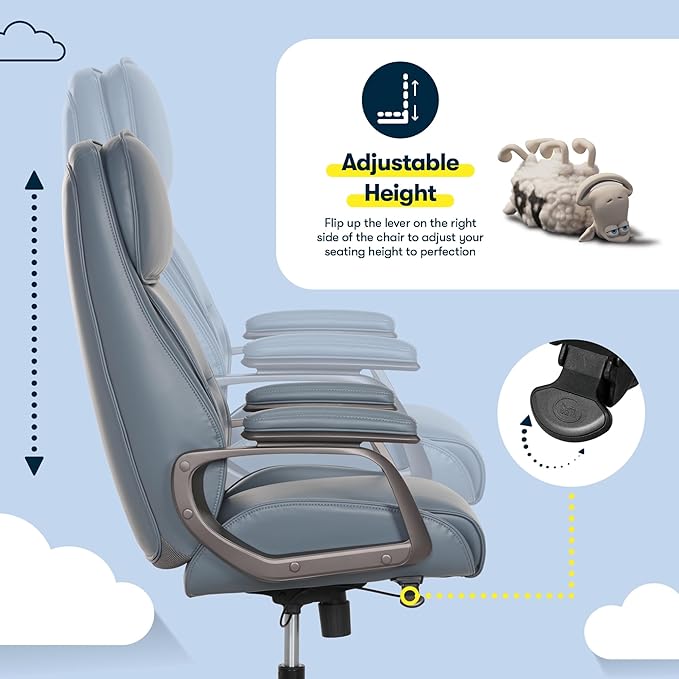 Serta® SmartLayers™ Mosby Ergonomic Vegan Leather High-Back Executive Office Chair, Blue/Dark Gray, BIFMA Compliant
