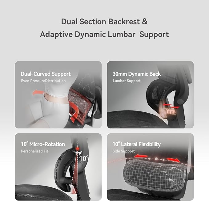 SIHOO M59AS Ergonomic Office Chair, Desk Chair with 3D Flip-up Armrests, Computer Chair with Dual Back Design and Adaptive Dynamic Lumbar Support Black