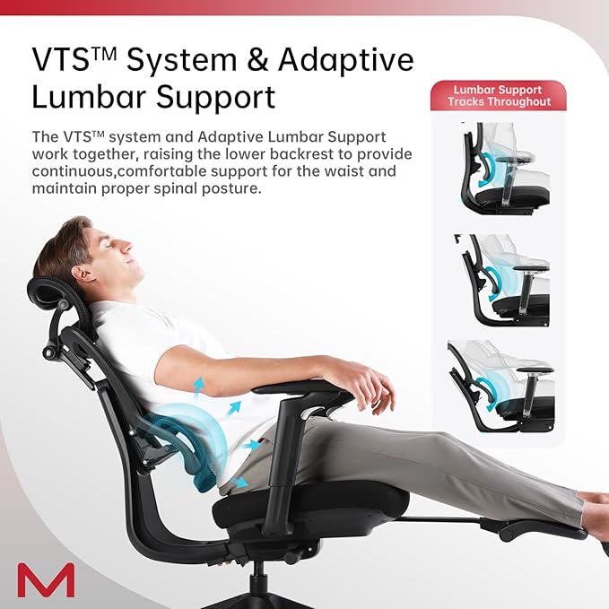 S3P-ST Ergonomic Office Chair High Back Home Office Desk Chair with footrest with VTS System & Adaptive Lumbar Support, TiltPro Headrest, 4D Armrest, 150°Tilt for Home Office Executive