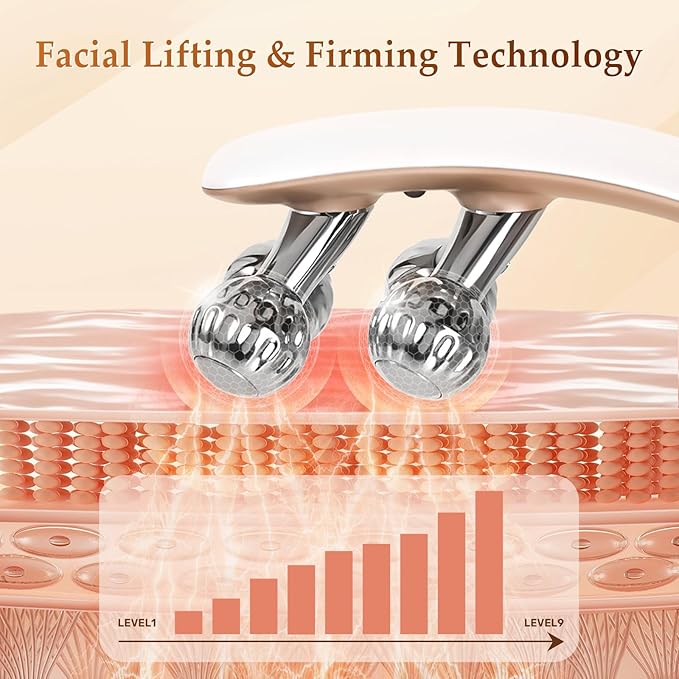 SZMDLX Microcurrent Facial Massager with LCD Screen, Electric Face Roller for Lifting & Toning, EMS Skin Tightening Device for Puffiness & Fine Lines, USB Rechargeable V-Shape Tool