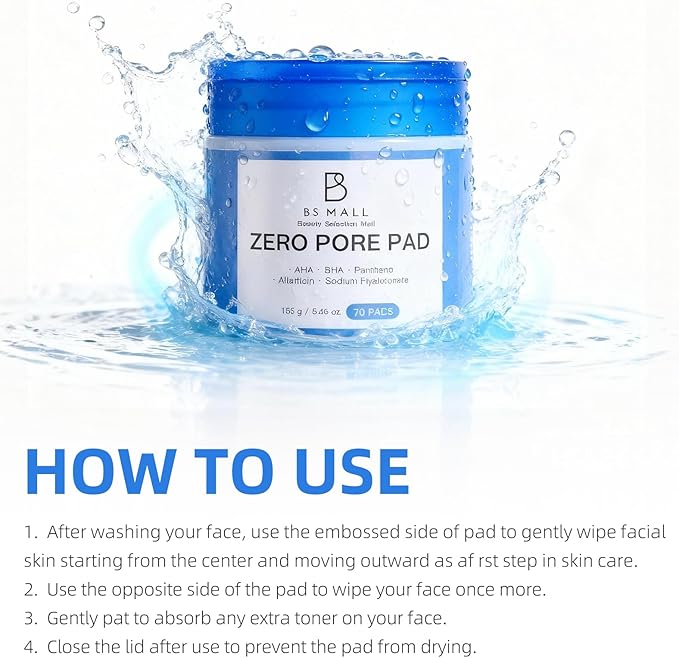 BS-MALL Zero Pore Pads – Dual-Textured Facial Toner Pads with 4.5% AHA Lactic Acid & 0.45% BHA Salicylic Acid for Exfoliation, Pore Care & Acne Treatment – 70 Pad for All Skin Types