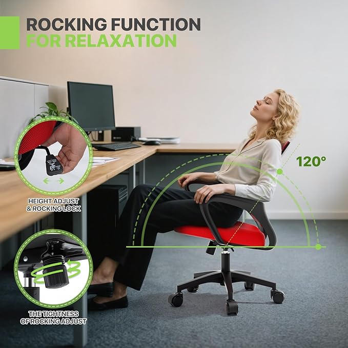 Magshion Ergonomic Office Chair 20 Pack, Mid-Back Mesh Desk Chair, Adjustable Swivel Computer Chair with Lumbar Support & Breathable Backrest for Gaming, Work, Study, 300 Lbs Capacity, Red