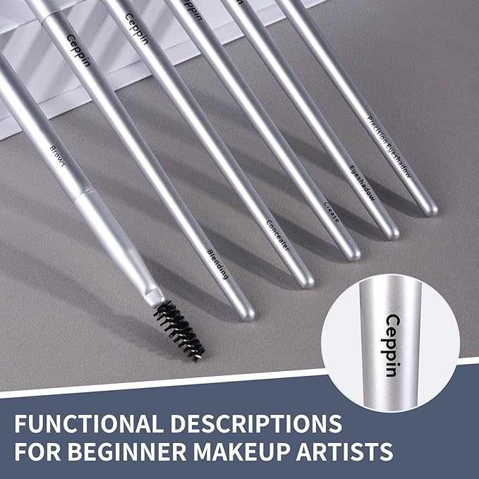 Professional Makeup Brushes 10Pcs, Premium Synthetic Make Up Brush Set, Powder Foundation Contour Blush Concealer Eye Shadow Blending Liner Makeup Brush Kit (Silver)
