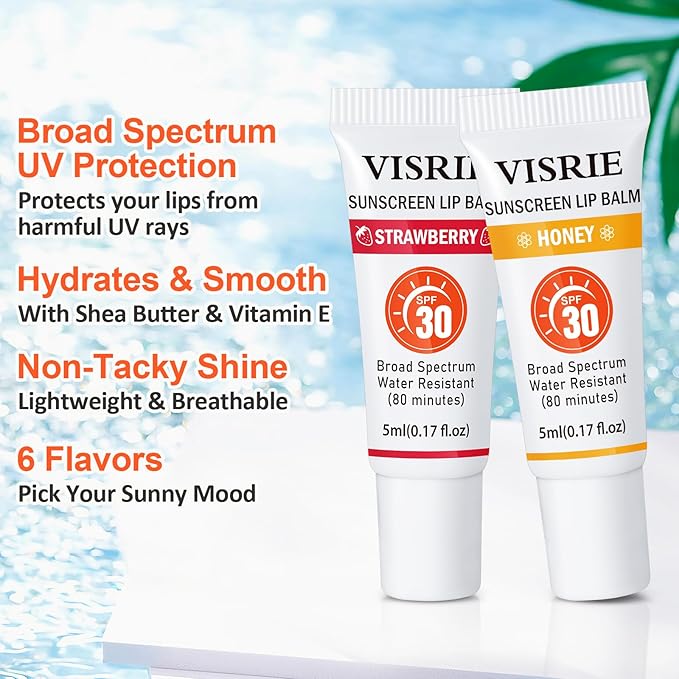 SPF 30 Sunscreen Lip Balm 6 Pack,Clear SPF Lip Gloss UVA/UVB Sun Protection, Moisturizing Lip Sunscreen with Vitamin E and Shea Butter, Travel Sunscreen for Lips