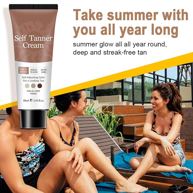 Self Tanner Cream,Natural Plant-Based Formula,Self-Adjusting Color for All Skin Tones,Streak-Free Gradually develops Fake Tan,Sunless Tanner lotion,Bronzing Body Cream For Woma & Man,Fair to Dark