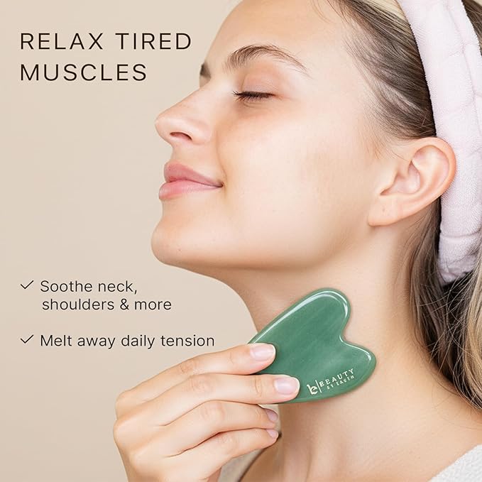 Beauty by Earth Jade Gua Sha Facial Tools - Face Sculpting & Massager Tool for Lymphatic Drainage & Jawline Sculpting, Guasha Tool for Face, Eye Depuffer Skin Care Tools