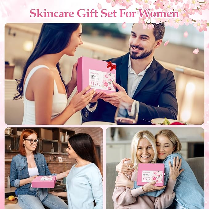 Sakura Skincare Set, Sakura Skin Care for Teens 10-12, Gentle Moisturizing Face Care Kit with Cleanser, Toner, Serum, Eye Cream & Cream, Travel Size Facial Kit for Women Girls