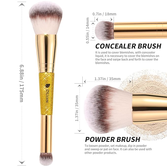 DUcare Powder Brush Concealer Foundation Makeup Brushes Double Ended Perfect for Rounded Taperd Liquid, Cream, Powder,Blending, Buffing