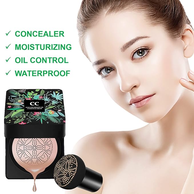 Mushroom Head Air Cushion & BB Cream CC Cream Liquid Foundation Concealer - Lasting, Moisturizing Makeup Base for Even Skin Tone - Natural Finish