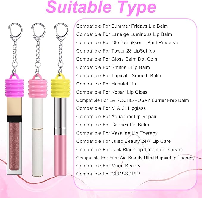 3pcs Keychain Caps for Lip Gloss, Lip Gloss Caps, Lips Balm Keychain Cap, Silicone Lipgloss Keychains With Lobster Clasp, Lips Gloss Key Chain Holder for Lipstick