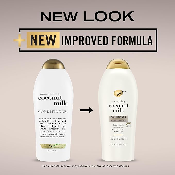 OGX Nourishing + Coconut Milk Moisturizing Conditioner for Strong, Healthy Hair with Coconut Oil & Egg White Protein, Paraben-Free, Sulfate-Free Surfactants, 25.4 fl oz (Pack of 2)