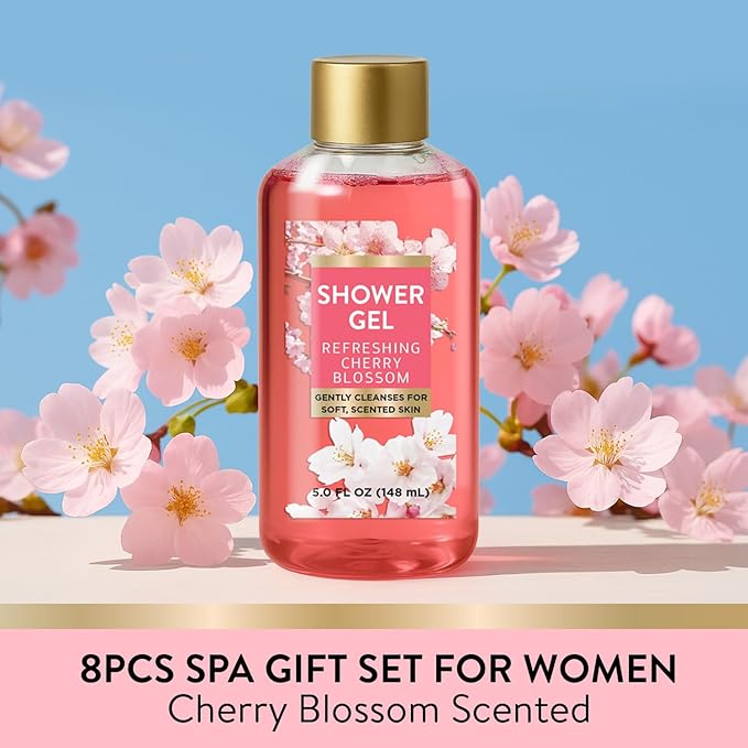 Spa Luxetique Gifts for Women 8pcs Bath and Body Works Gift Set for Women Cherry Blossom Spa Gift for Womens Self Care Birthday Gifts for Womens Wife Sister Girlfriend Friend Mothers Day Gift