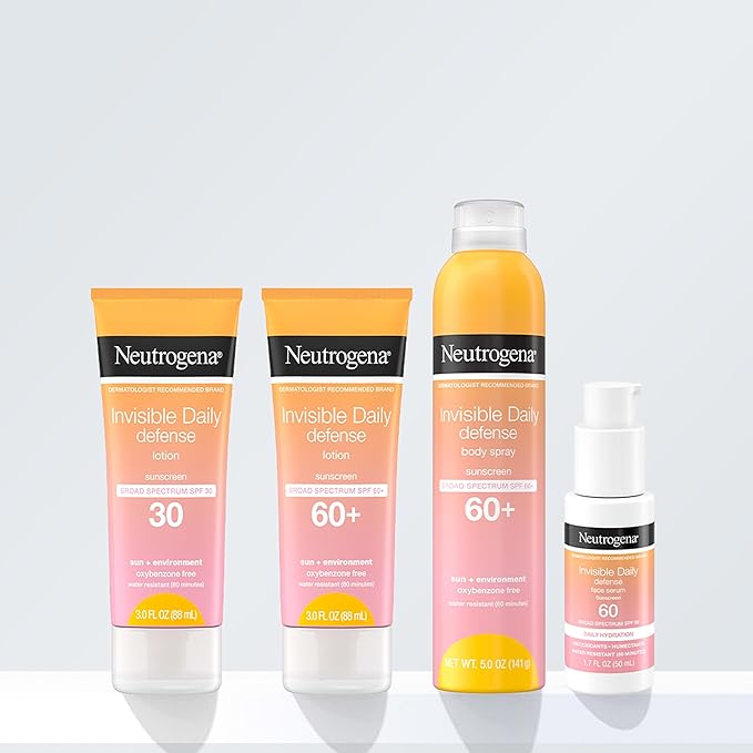 Neutrogena Invisible Daily Defense Sunscreen Lotion, Broad Spectrum SPF 30, Oxybenzone-Free & Water-Resistant, Sun & Environmental Aggressor Protection, Antioxidant Complex, 3.0 fl. oz (Pack of 2)