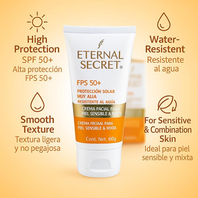 Eternal Secret High Protection Sunscreen for Face - SPF 50+ Water-resistant, Non-Sticky Texture, 2.12 oz - Bloqueador Facial/Corporal Eternal Secret FPS 50+ 2.12 oz