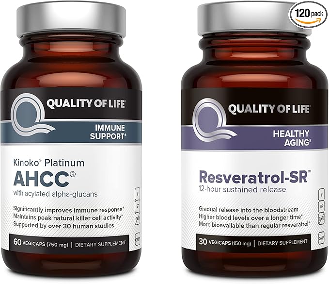 Quality of Life Kinoko Platinum AHCC Immune Support and Resveratrol Sustained Release