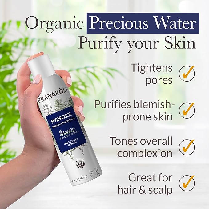 Pranarom - Rosemary Water Hydrosol 150ml - Applying Toner After Cleansing - For Blemish-Prone Skin - Gently Purifies and Tightens Pores - Ultra-Fine Mist, 100% Organic