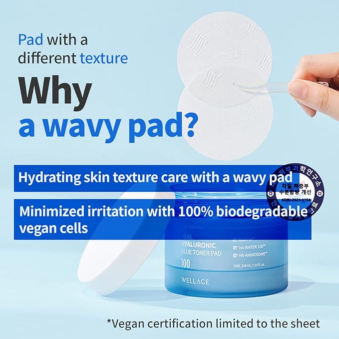 WELLAGE Real Hyaluronic Blue Toner Pad, 70 Sheets+ CICA Calming Pore Tightening Exfoliating Toner Pads, 70 Sheets